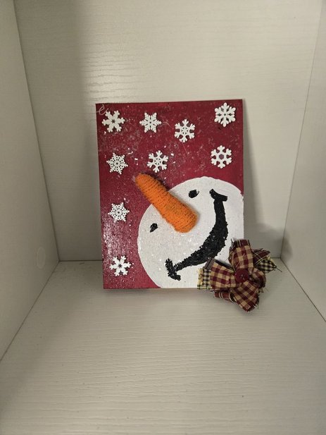 wooden "it's Snowing snowman shelve sitter